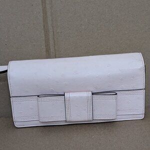 Kate Spade New York Leather Bow Wallet Wristlet Clutch Cream Retractable Strap